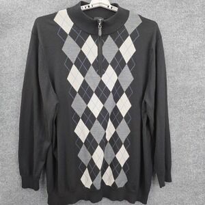 Rochester Sweater Mens 4XLT‎ Black Argyle 1/4 Zip Mock Neck Wool Blend Pullover